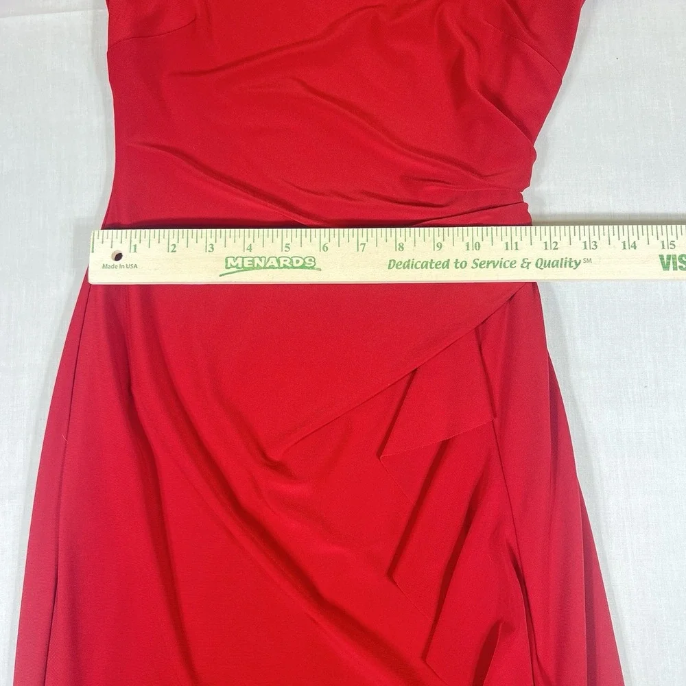 Lauren Ralph Lauren Dress Womens 2P Red Ruched Ruffle Sheath Midi 3/4 Sleeve